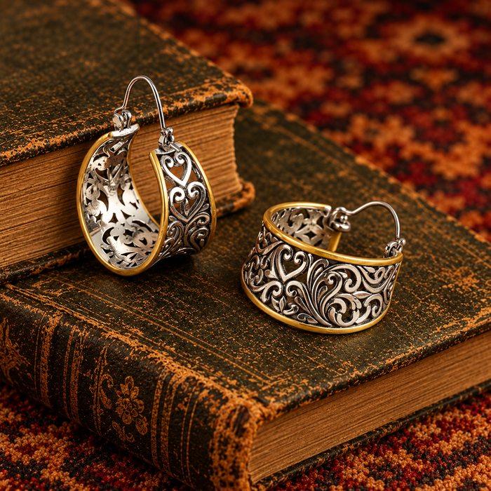 Mixed Metal Filigree Hoops