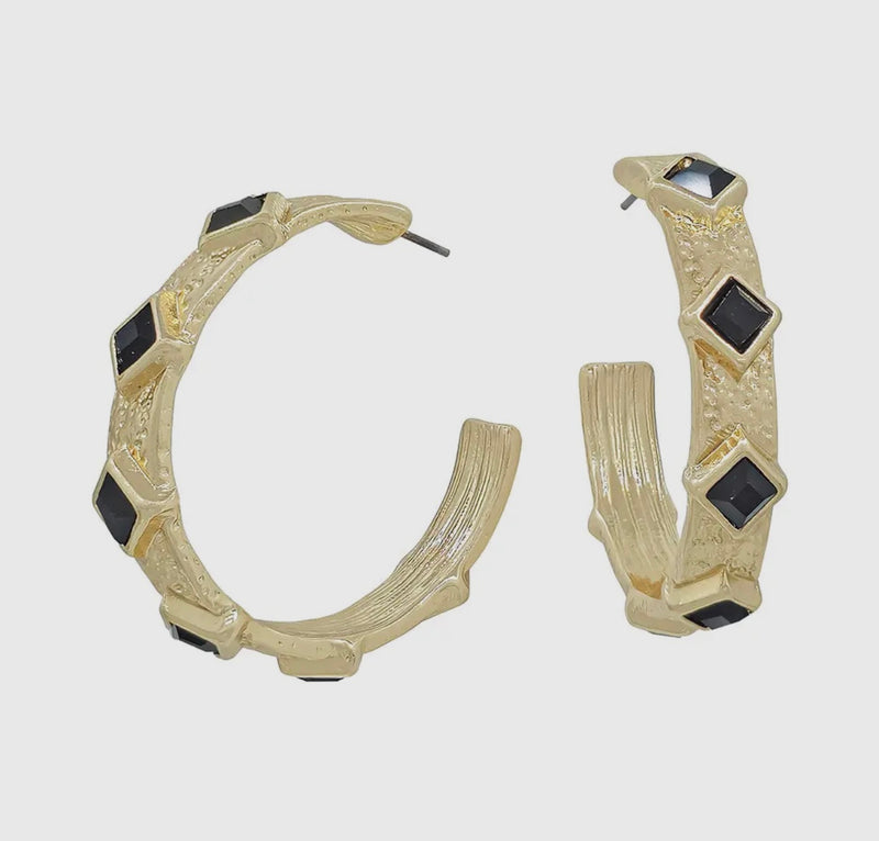 Black Studded Hoop Earrings
