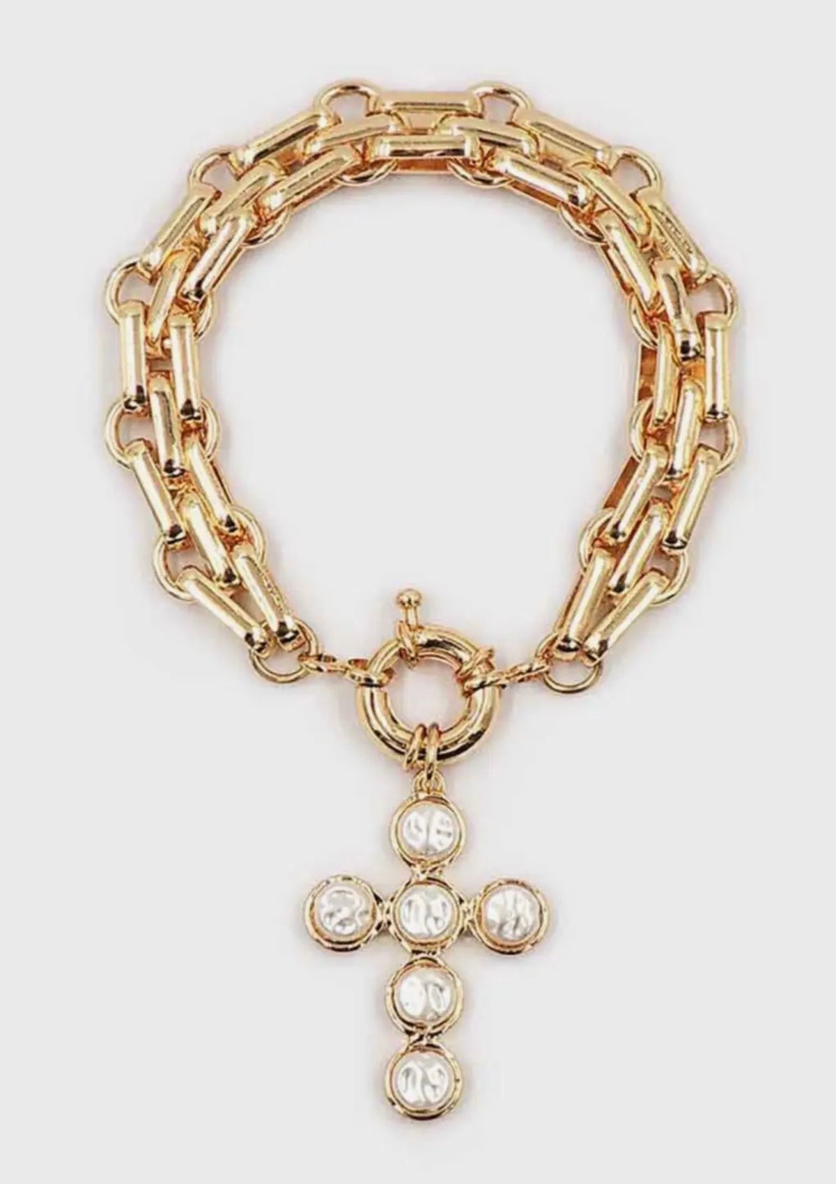 Gold Link Bracelet with Pearl Charm