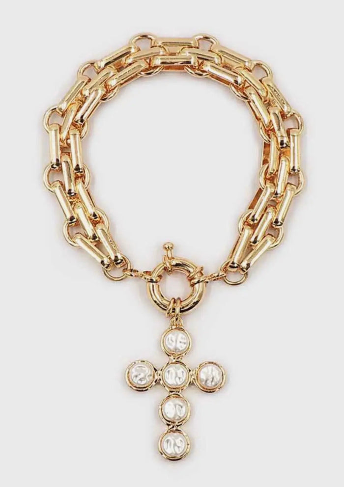 Gold Link Bracelet with Pearl Charm