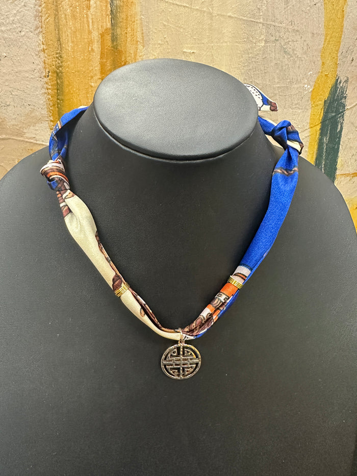 Blue/Off White Scarf Necklace