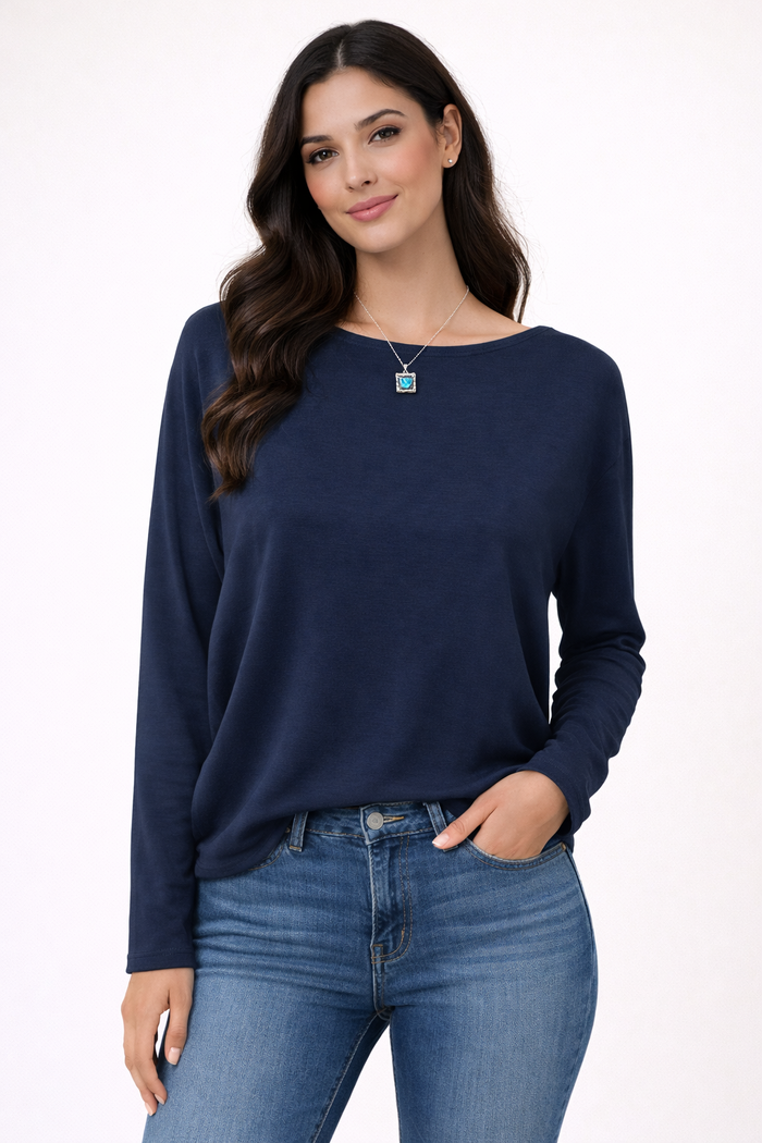 Navy Dolman Sleeve Scuba Fabric Top