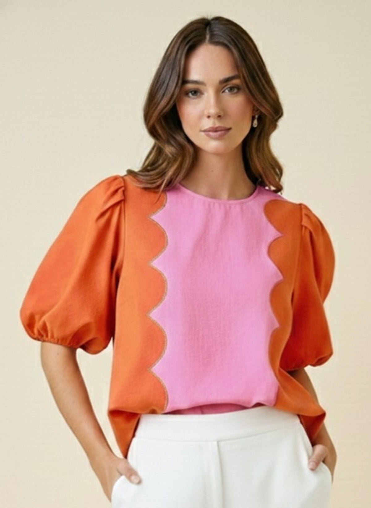 Pink & Orange Scalloped Blouse