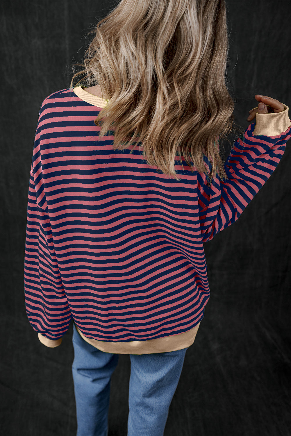 *WEBSITE EXCLUSIVE* Stripe Contrast Edge Oversized Pullover