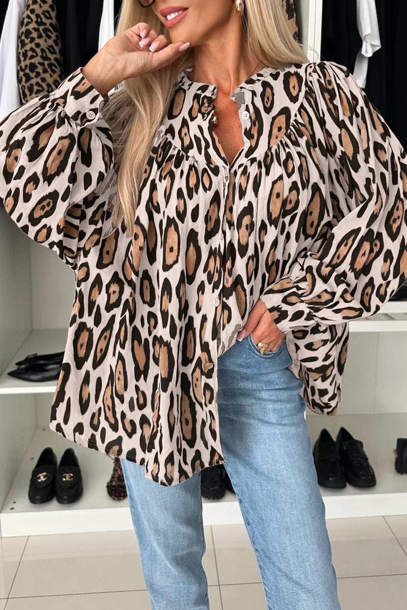 *Website Exclusive*  Leopard Print Balloon Sleeve Loose Blouse