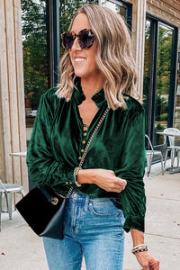 *Website Exclusive * Elle  Buttoned V Neck Velvet Blouse