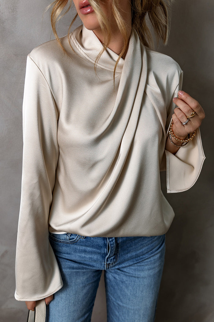 *WEBSITE EXCLUSIVE* Draped Asymmetric Neck Satin Blouse