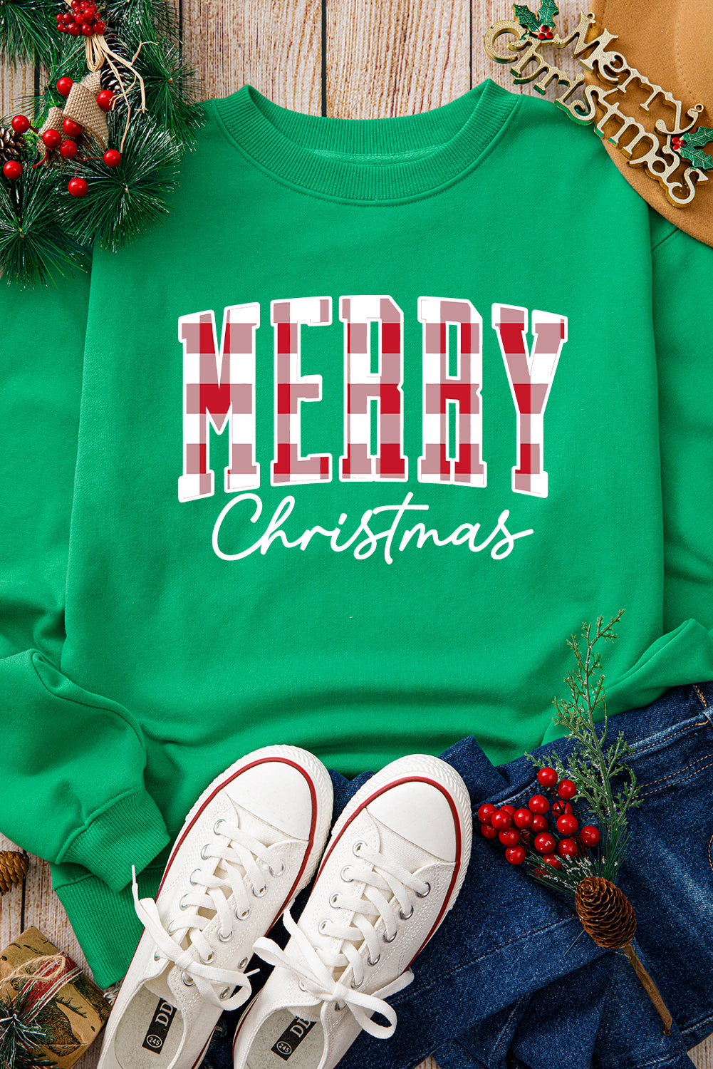 *Website Exclusive * Dark Green Merry Christmas Heat Transfer Graphic Sweatshirt