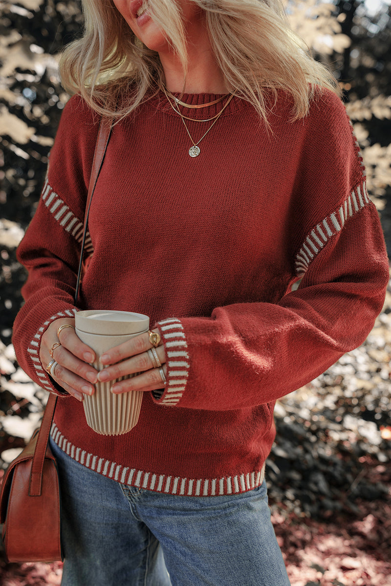 *WEBSITE EXCLUSIVE* Rust Contrast Trim Knit Sweater