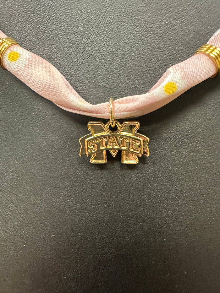 Pink Scarf Necklace Mississippi State Charm