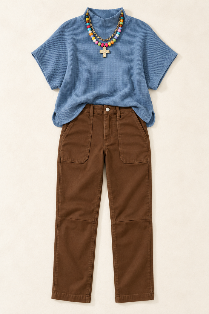 Slate Blue Short Sleeve Sweater
