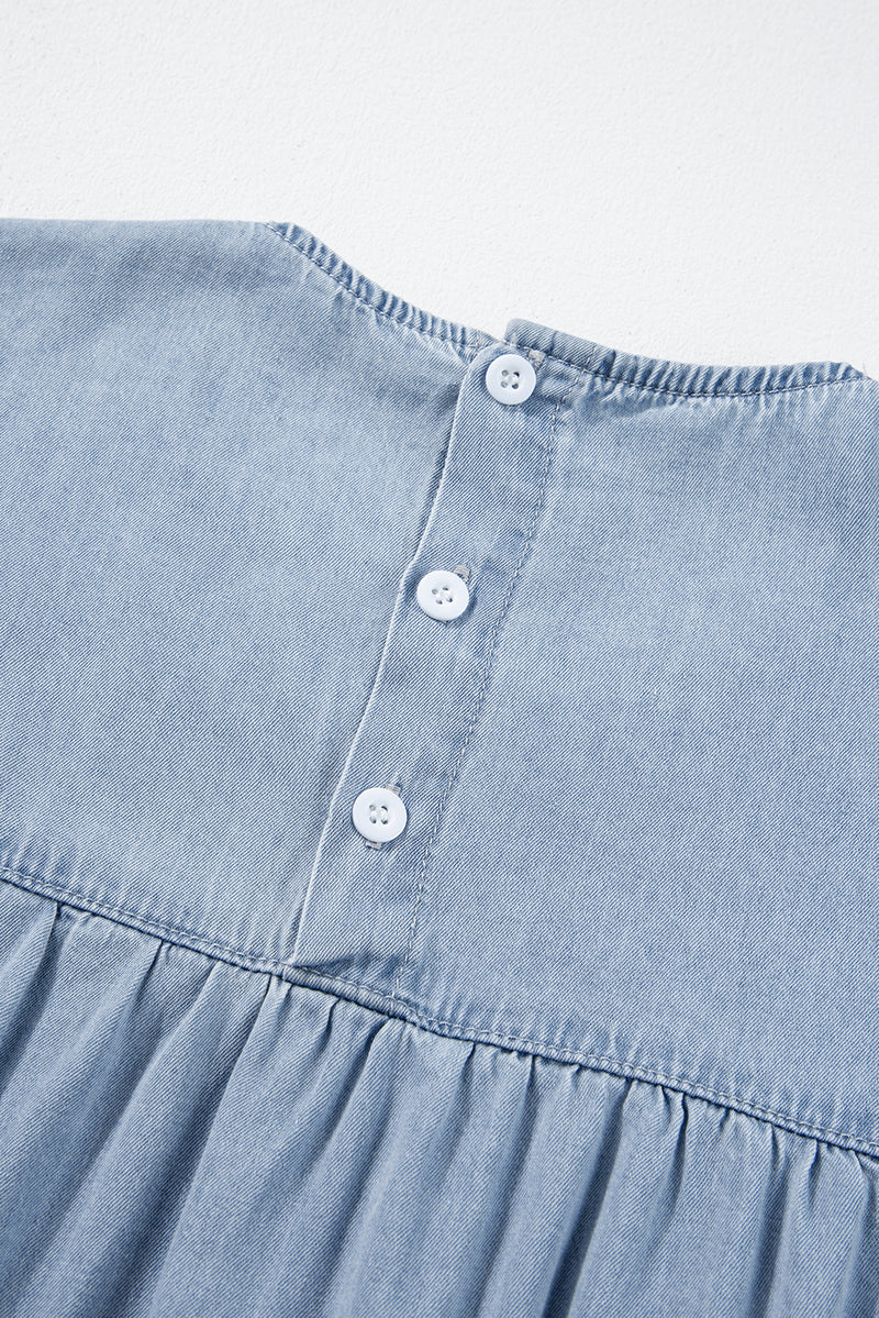 *WEBSITE EXCLUSIVE*  Ruffle Short Sleeve Tiered Denim Dress