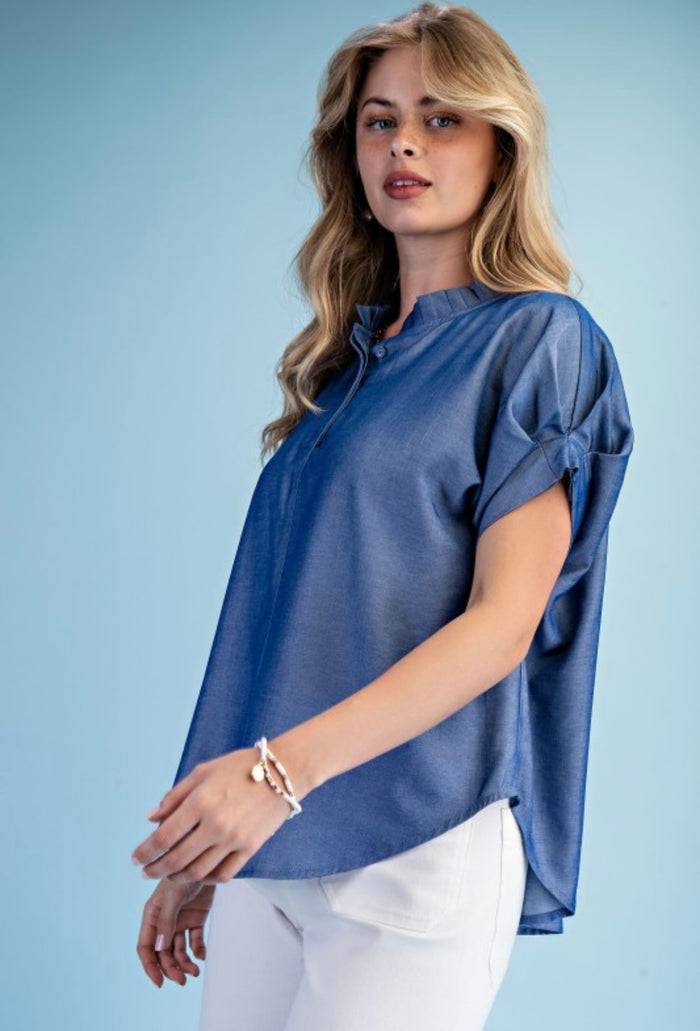 Blue Short Sleeve Blouse