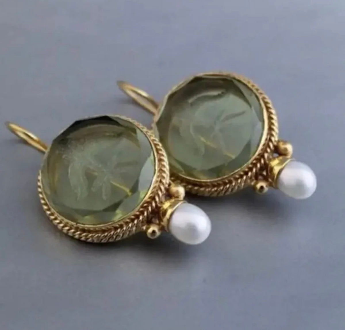 Green Etched Pearl Earrings