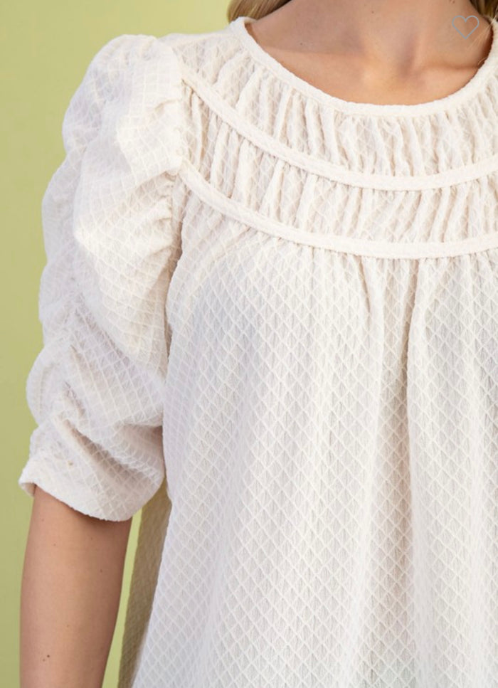 Cream Ruched Sleeve Blouse