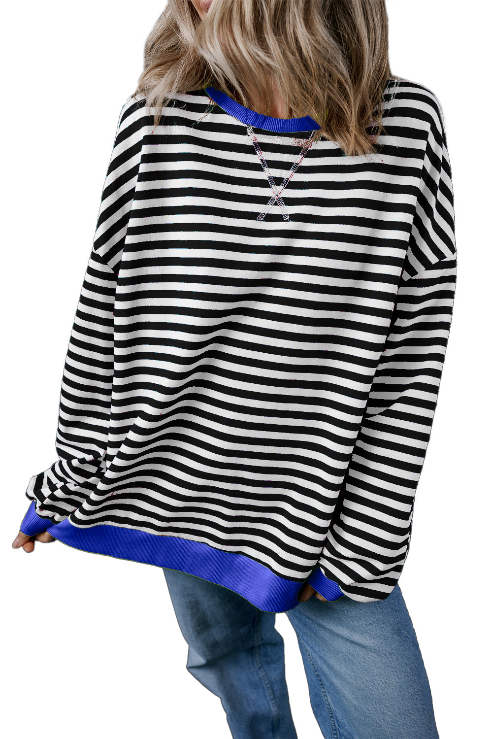 *WEBSITE EXCLUSIVE* Stripe Contrast Edge Oversized Pullover