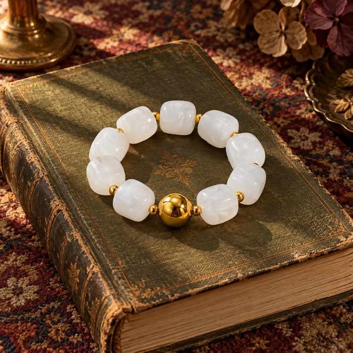 White & Gold Chunky Bead Bracelet