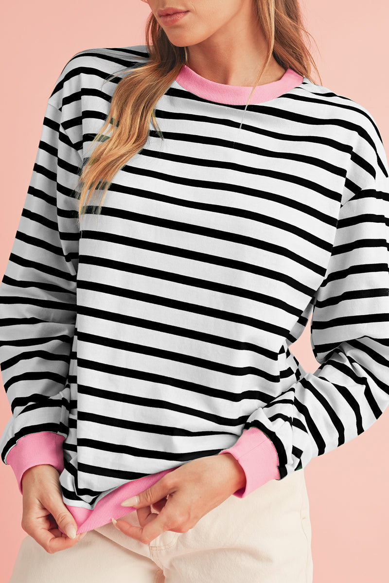 *Website Exclusive* Striped Contrast Trim Long Sleeve Top