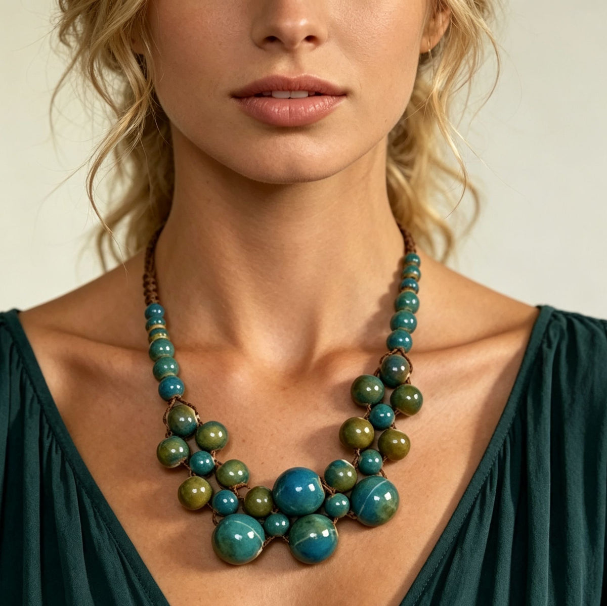 Blue & Green Bubble Bead Statement Necklace