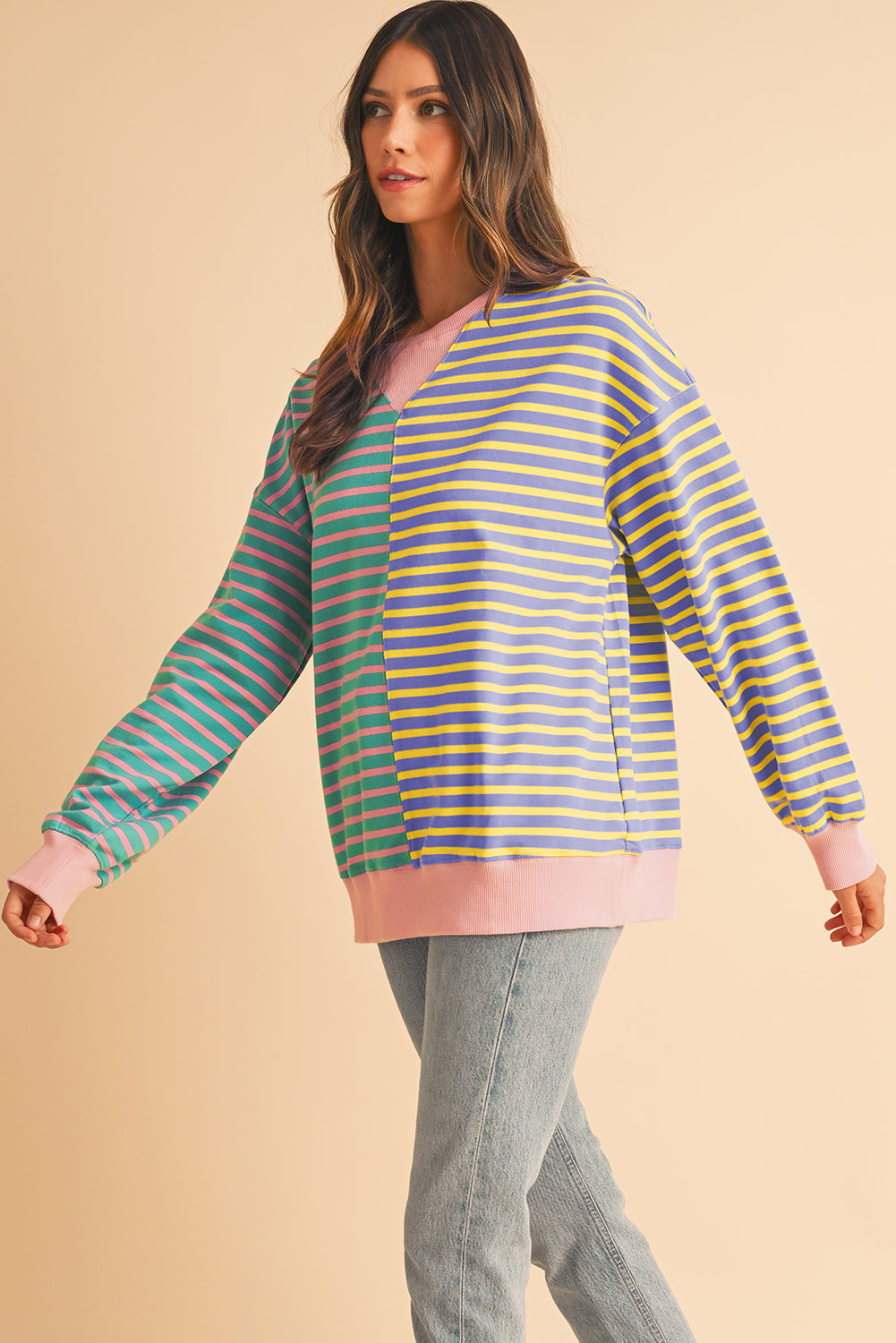 *WEBSITE EXCLUSIVE* Addie Stripe Colorblock Oversized Sweatshirt