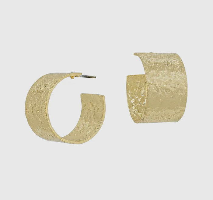 Wide Gold Textured Hoops