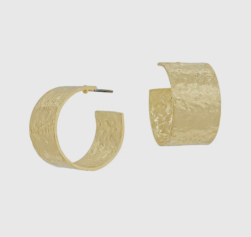 Wide Gold Textured Hoops