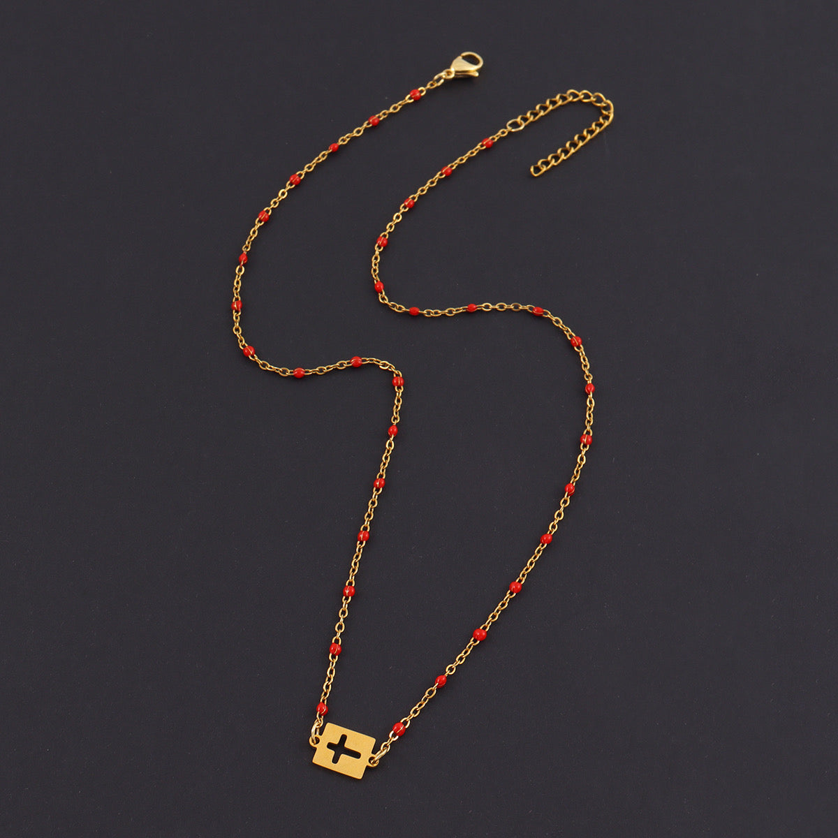 Red Sideways Cross Necklace