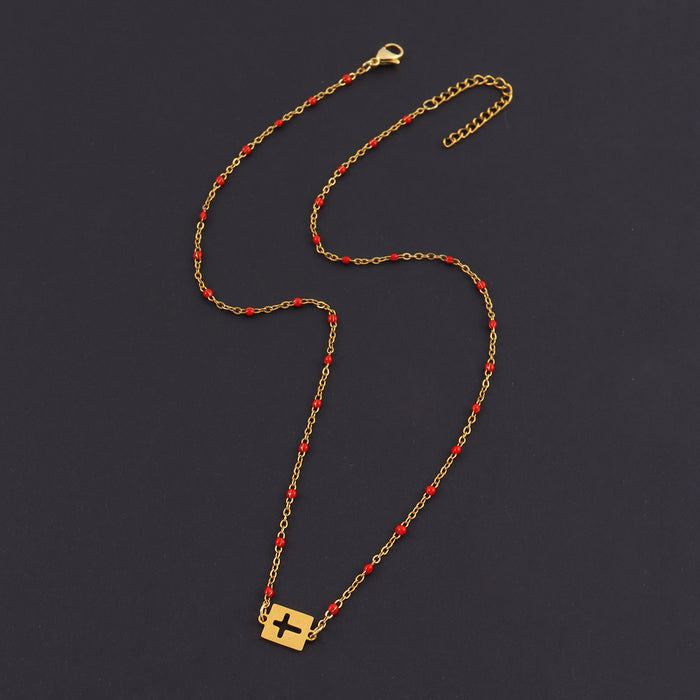 Red Sideways Cross Necklace