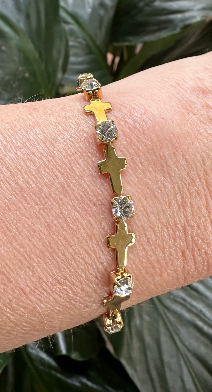 CZ & Gold Cross Bracelet