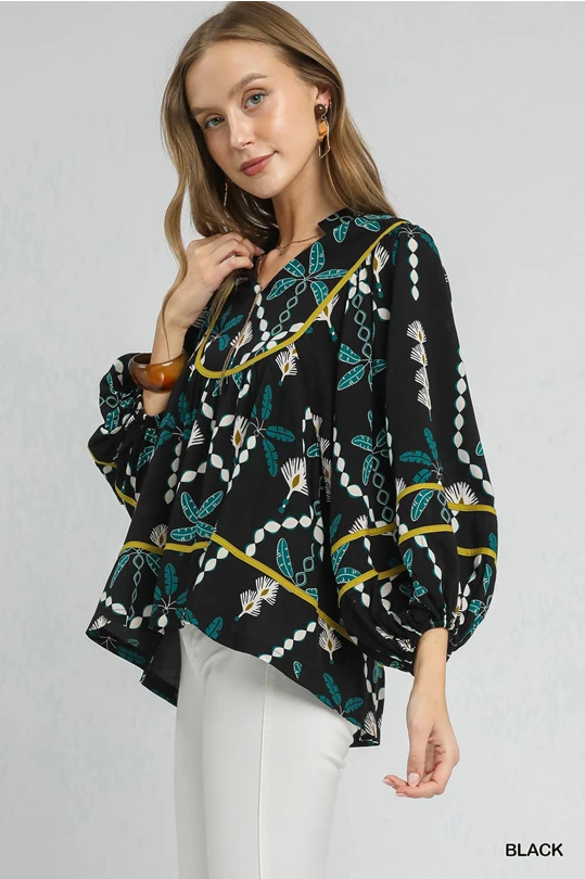 Black Abstract Honeycomb Blouse