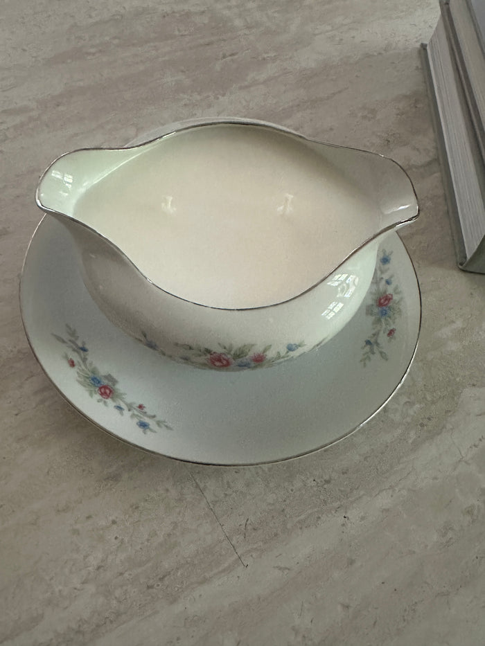Old Soul Candle Co. Candle: Sugar & Chardonnay China Gravy Boat with Attached Saucer
