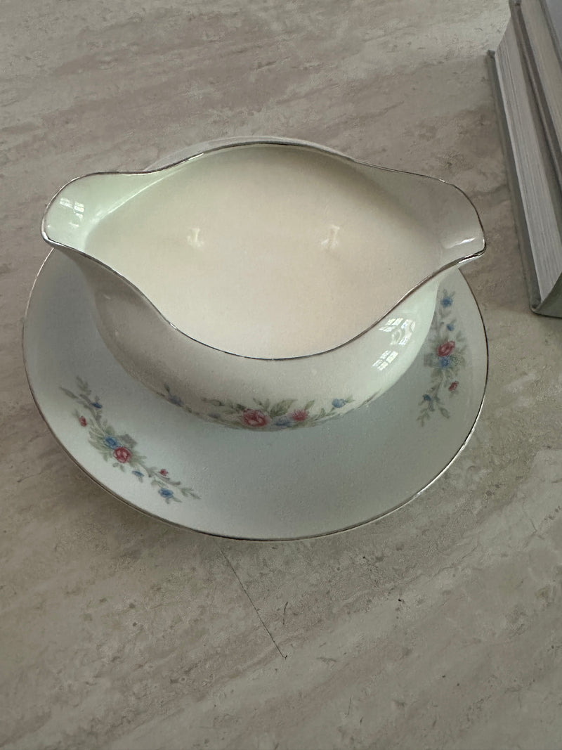 Old Soul Candle Co. Candle: Sugar & Chardonnay China Gravy Boat with Attached Saucer