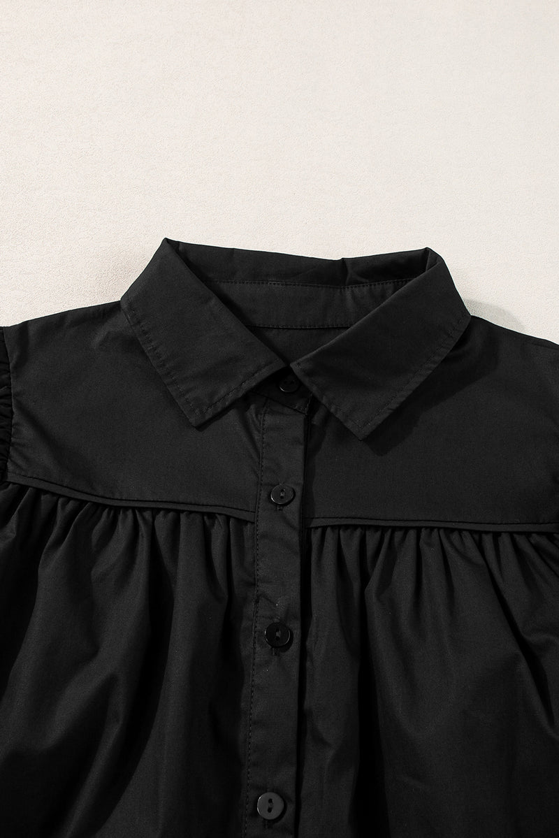 *WEBSITE EXCLUSIVE* Black Puff Sleeve Buttoned Up Blouse