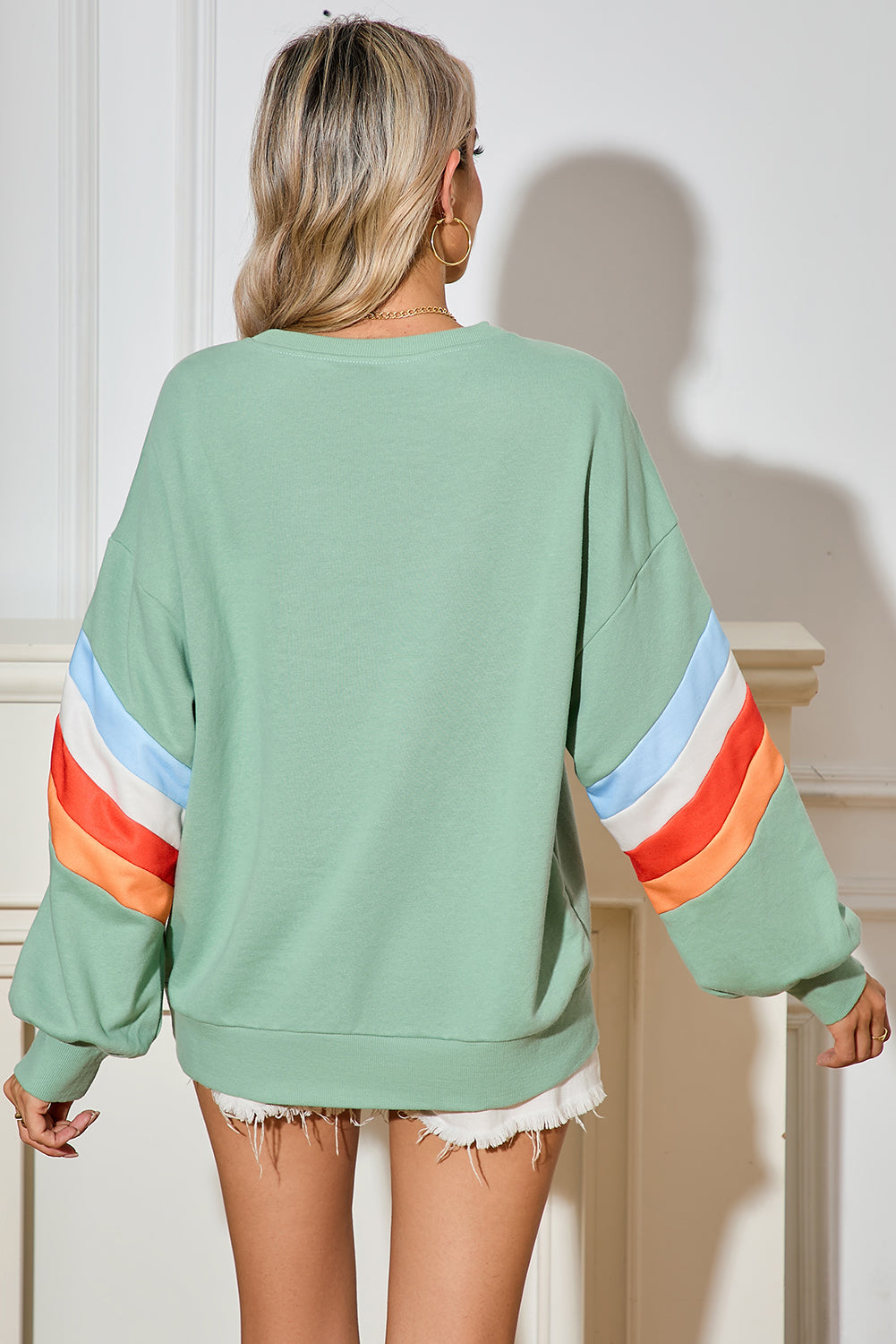 *WEBSITE EXCLUSIVE*  Patchwork Drop Sleeve Loose Sweatshirt