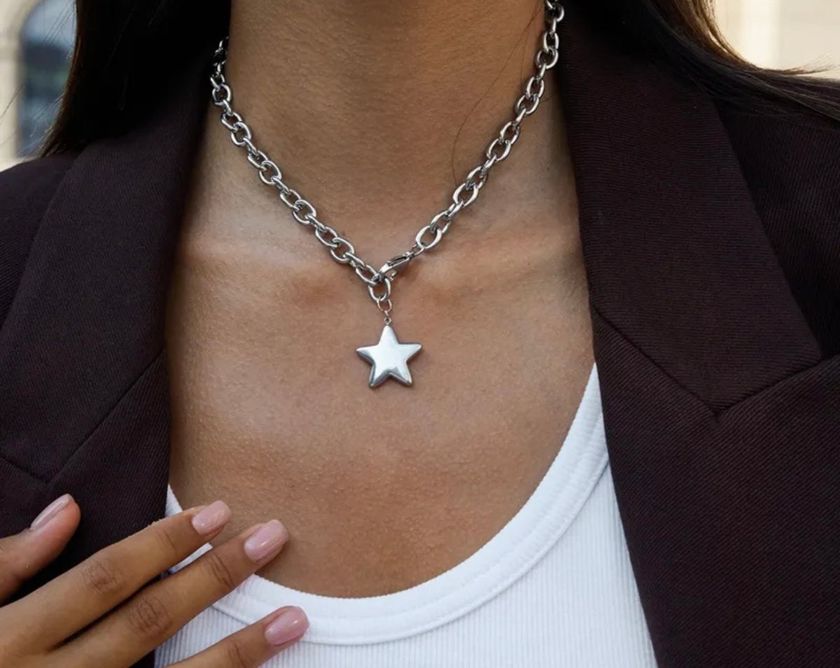 Gold or Silver Star Link Chain Necklace