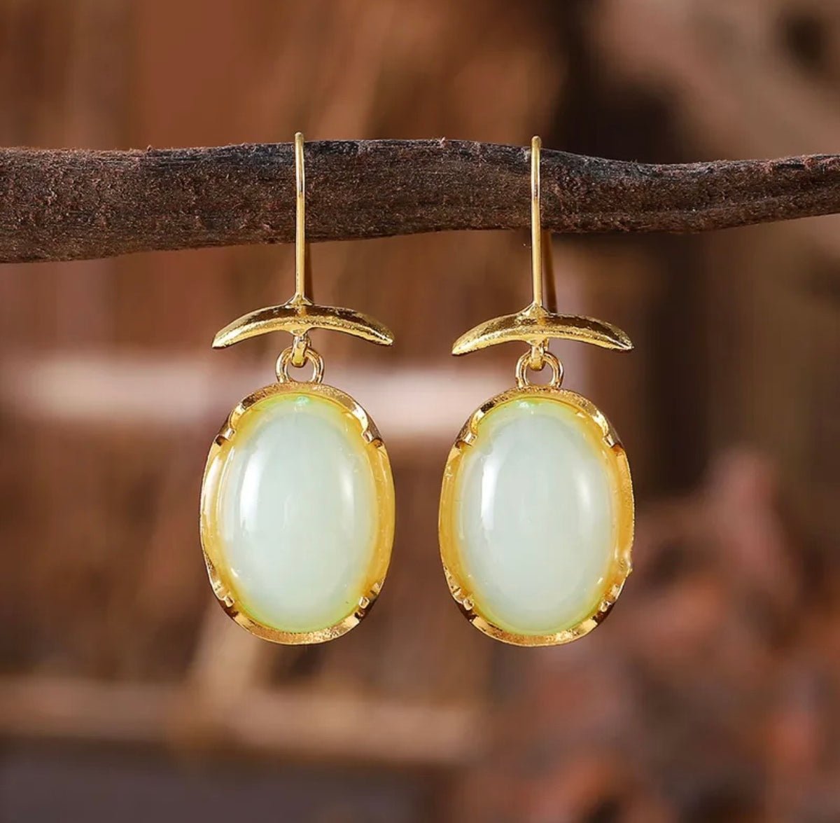 White Oval Earrings