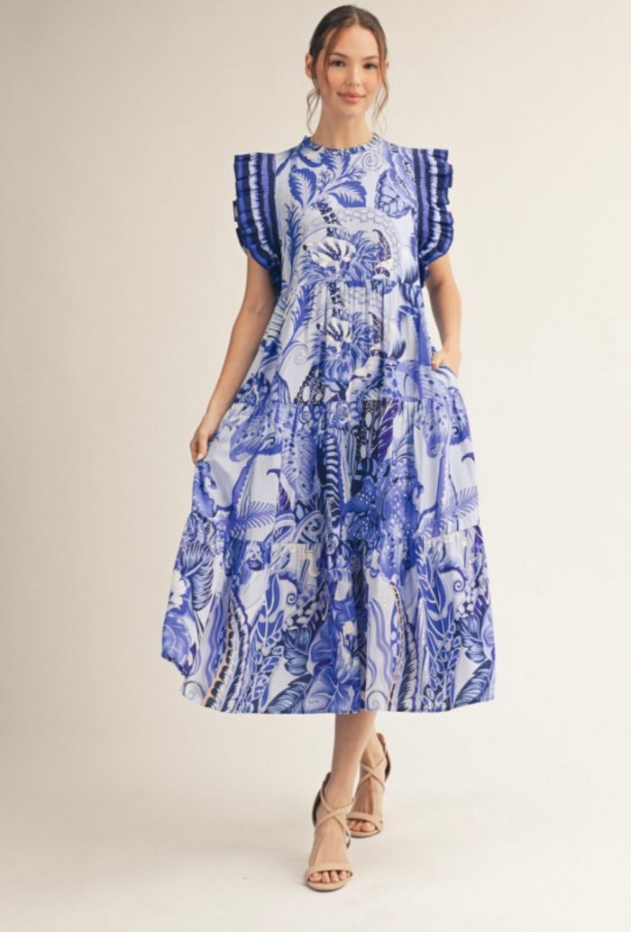 Blue Print Long Dress