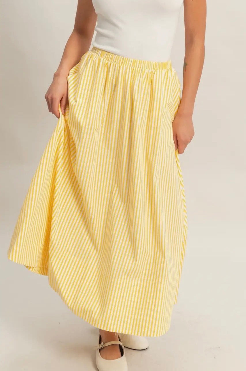 Yellow Striped Midi Skirt