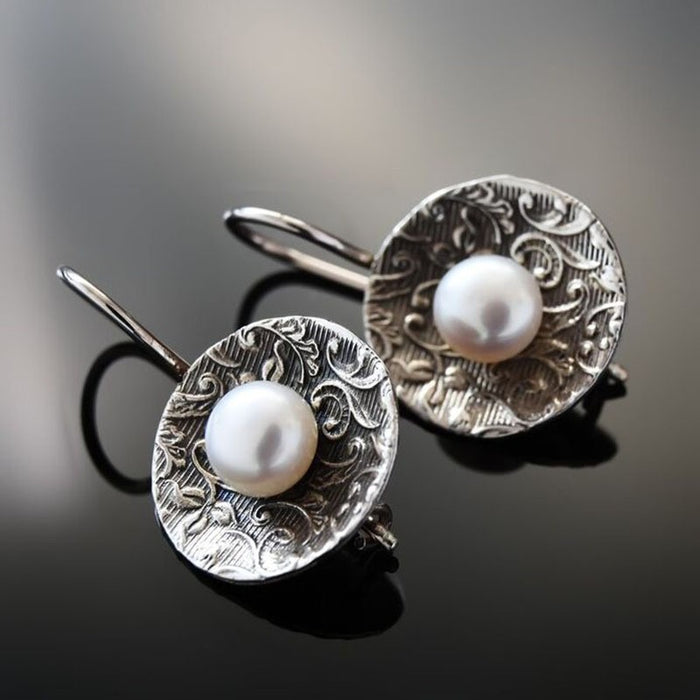 Round Silver Pearl Earrings
