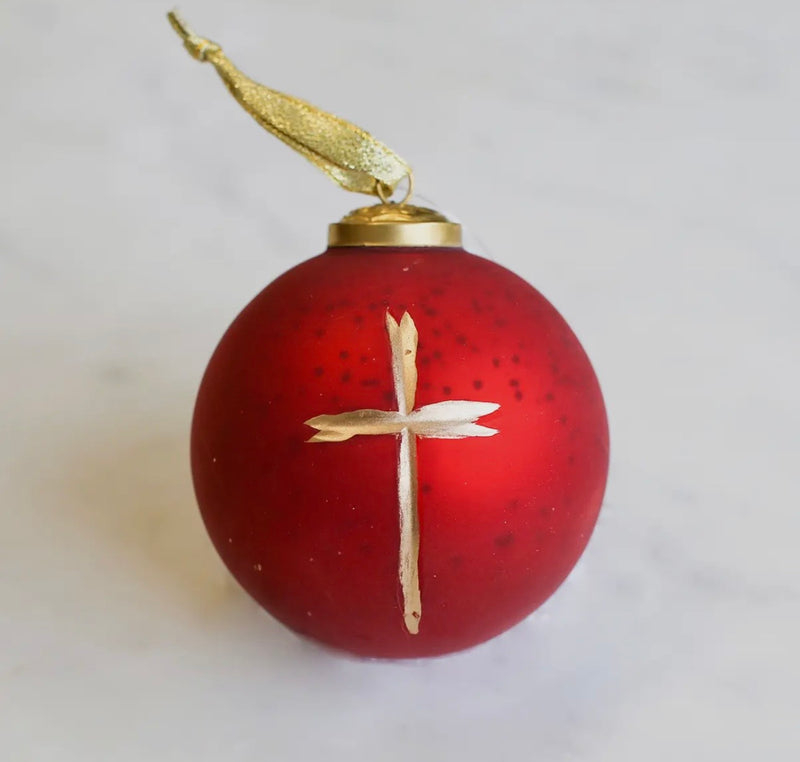Red, White, Gold or Silver Large Glass Cross Ornament