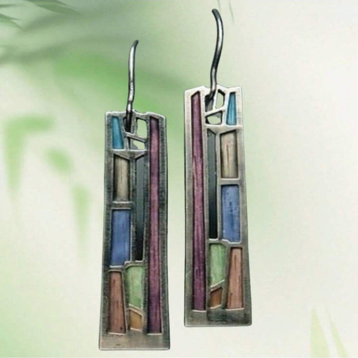 Rectangle Stained Glass Look Earrings
