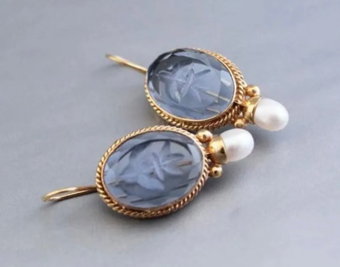 Oval Blue Etched Earrings