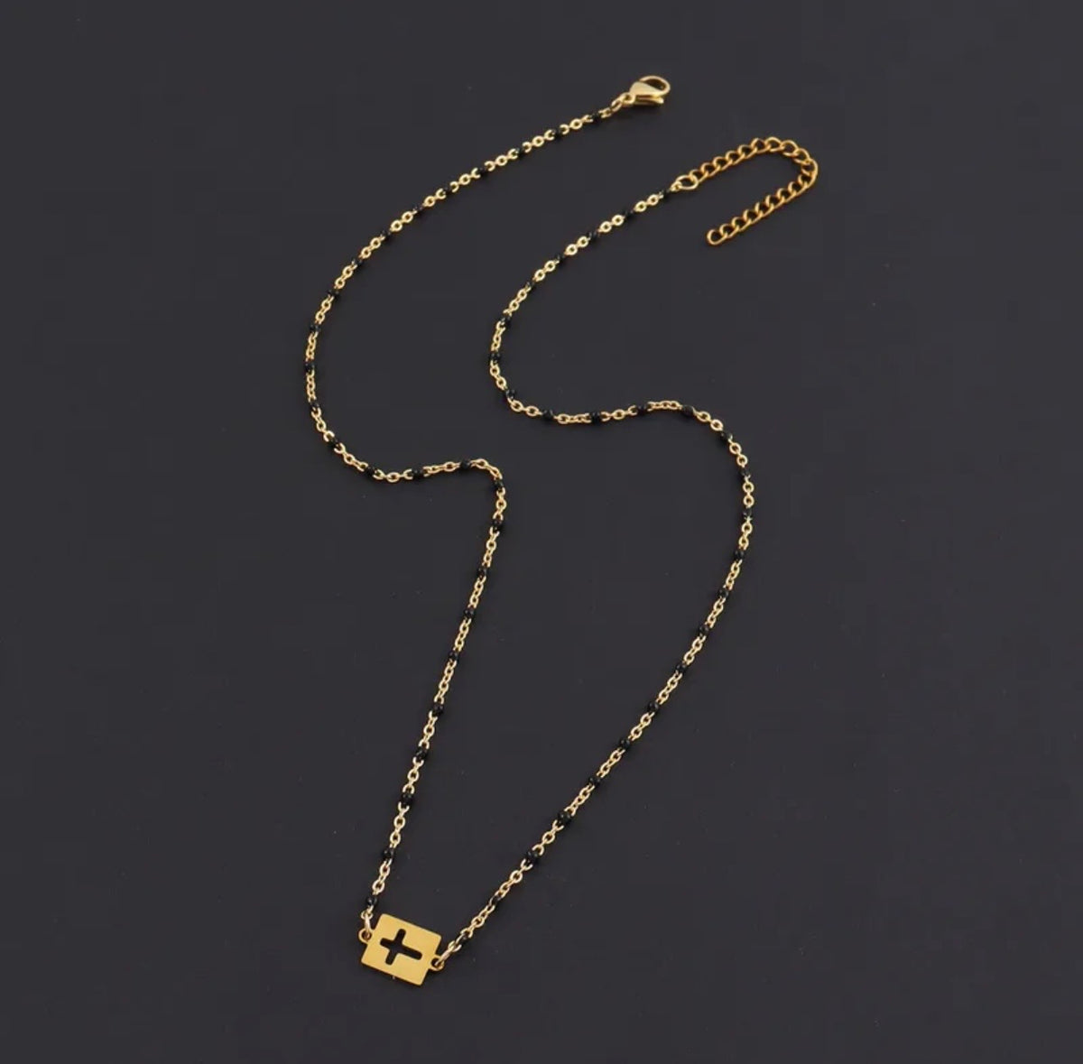 Enamel Bead Sideways Cross Necklace
