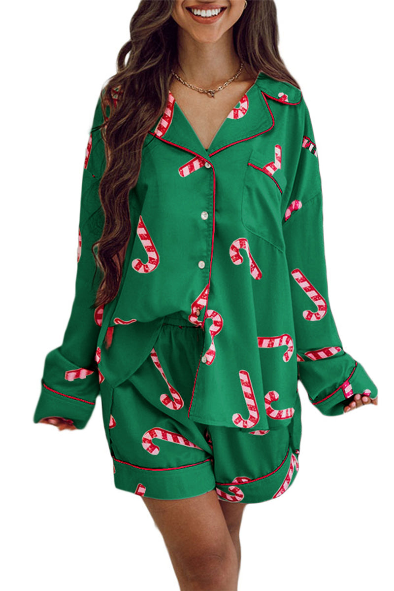 *Website Exclusive* Green Candy Cane Print Christmas Pajama Set