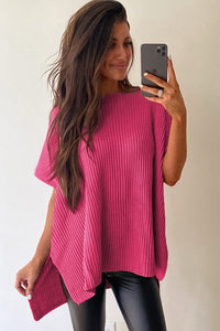 *WEBSITE EXCLUSIVE*  Delia Side Slit Short Sleeve Oversized Sweater