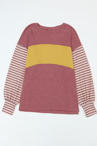 *Website Exclusive* Colorblock Striped Bishop Sleeve Side Slits Top