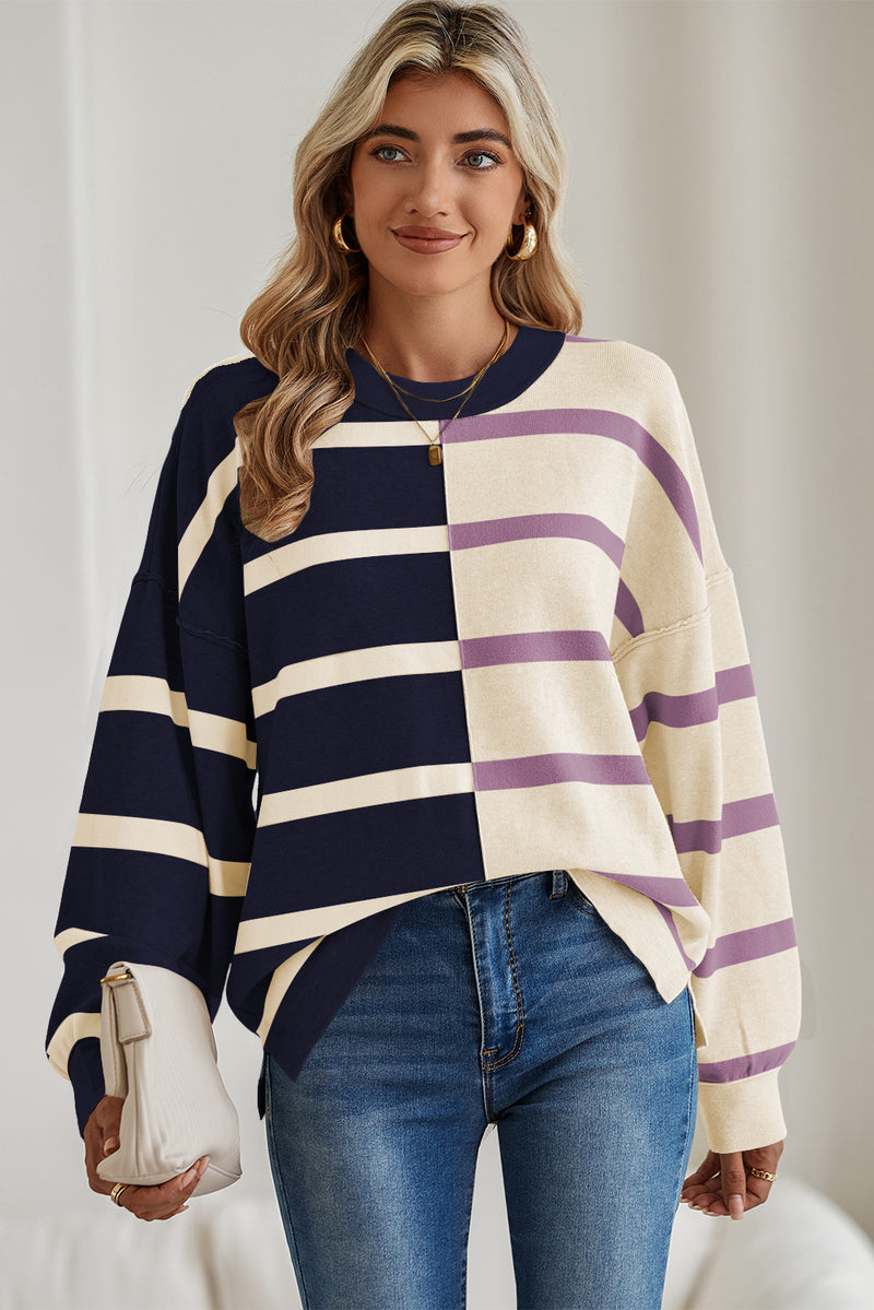 *WEBSITE EXCLUSIVE* Hannah Stripe Exposed Seam Loose Sweatshirts