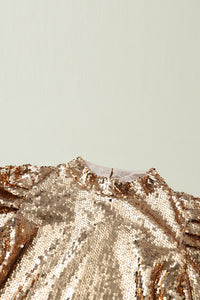 *WEBSITE EXCLUSIVE* Vivian Sequin Mock Neck Ruched Puff Sleeve Top