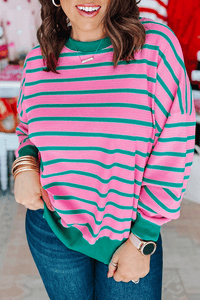 *WEBSITE EXCLUSIVE* Pink Stripe Plus Size Sweatshirt