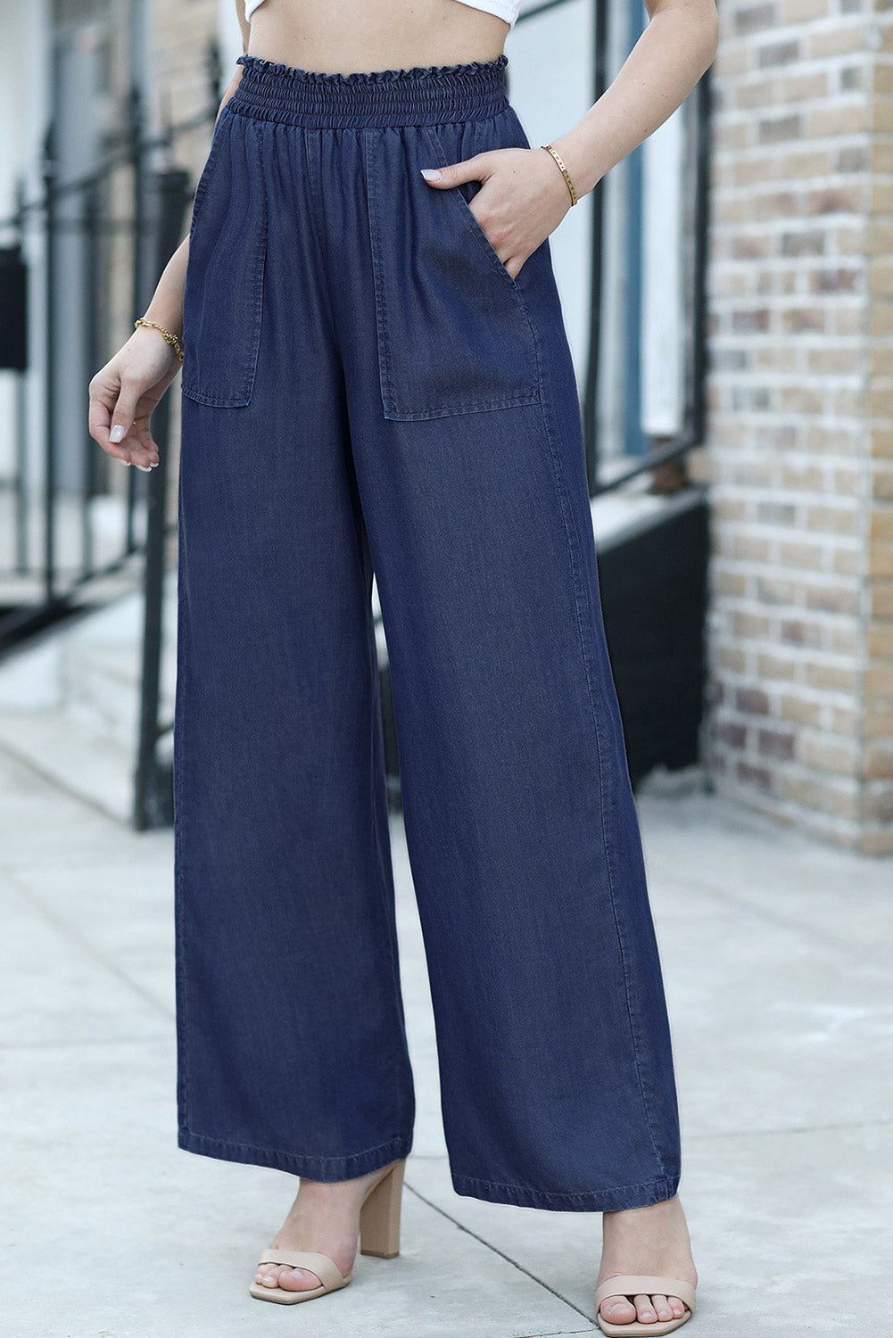 *WEBSITE EXCLUSIVE*  Landry Smocked High Waist Wide Leg Jeans